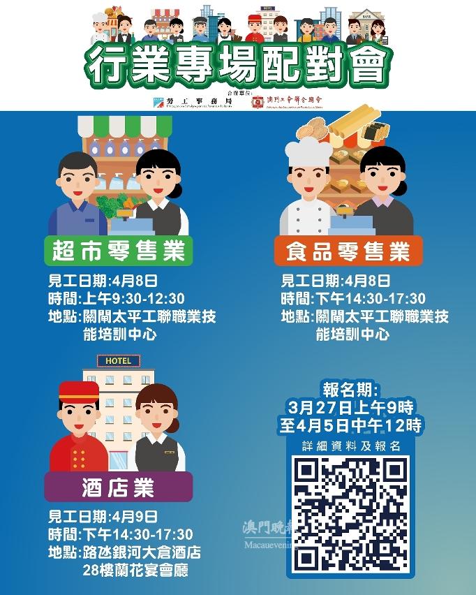 勞工局4月第二周舉辦3場配對會共提供337個職缺 勞工局4月第二周舉辦3場配對會共提供337個職缺